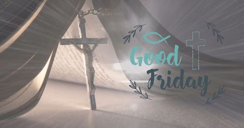 Good friday cross and bible with light rays