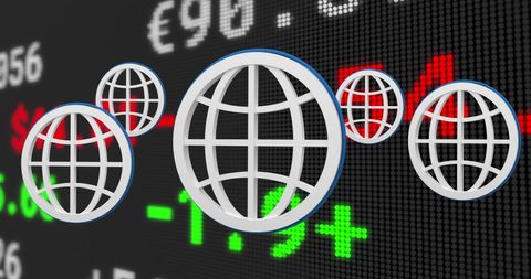 Global finances virtual interface in stock market background