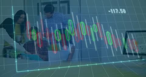 Team Analyzing Data with 3D Financial Chart in Modern Office