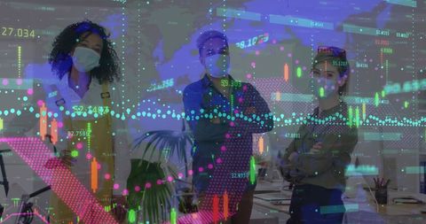 Business Team and Financial Data Projections in Modern Office