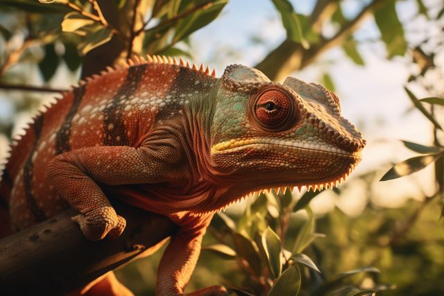 Close-Up of Colorful Chameleon in Natural Habitat - Download Free Stock Images Pikwizard.com