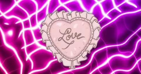 Heart-shaped ornament in neon space with love message