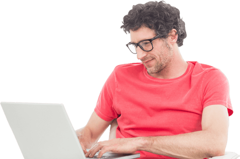 Happy Man in Red Shirt Typing on Laptop Transparent Background - Download Free Stock Videos Pikwizard.com
