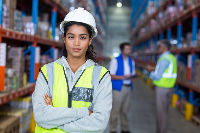 Female warehouse manager standing with arms crossed - Download Free Stock Photos Pikwizard.com