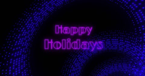 Futuristic Holiday Greetings with Neon Lights in Cosmic Tunnel