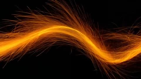 Glowing Orange Light Ribbon Flowing and Shedding Sparks Across Dark Space