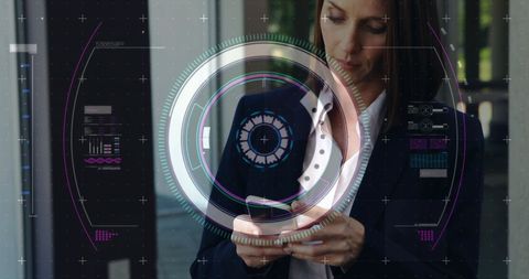 Futuristic Technology Interface with Businesswoman Using Smartphone - Download Free Stock Images Pikwizard.com
