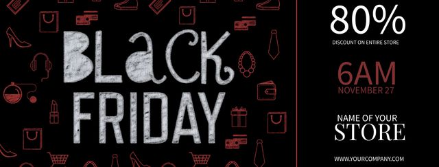 Black Friday Banner Promoting 80 percent Discount with Stylish Icons - Download Free Stock Templates Pikwizard.com