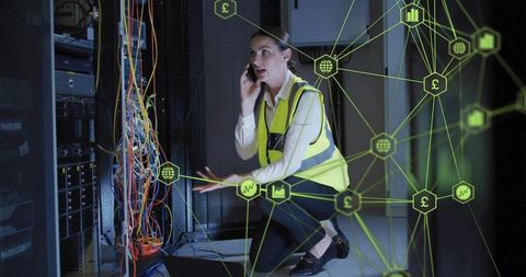 IT Specialist Troubleshooting in Data Center with Digital Interface