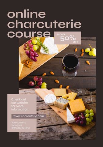 charcuterie course advertisement with assortments and wine - Download Free Stock Templates Pikwizard.com