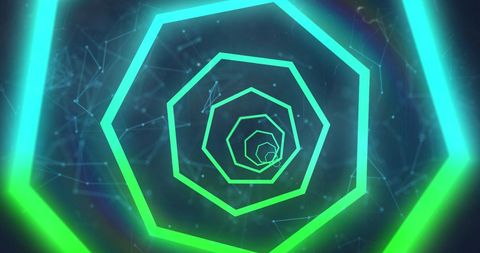 Vibrant Neon Geometric Light Tunnel with Network Connection