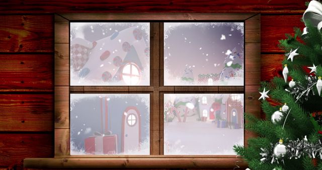 Cozy Winter Scene Through Frosted Cottage Window - Download Free Stock Images Pikwizard.com