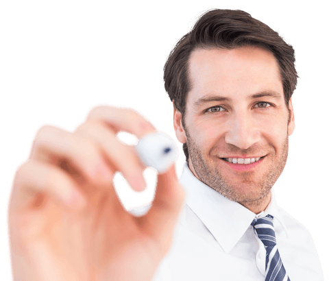 Transparent Businessman Smiling While Writing with Marker - Download Free Stock Videos Pikwizard.com