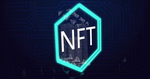 Futuristic NFT Digital Art on Blue Blockchain Background