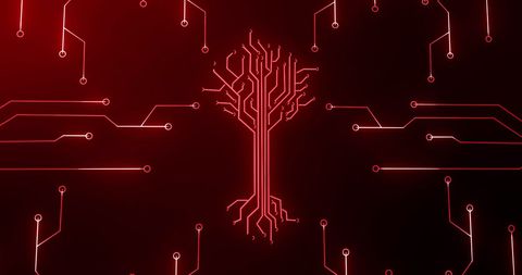 digital circuit tree on red background representing technology - Download Free Stock Images Pikwizard.com