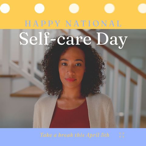 african american woman celebrating national self-care day indoors - Download Free Stock Templates Pikwizard.com
