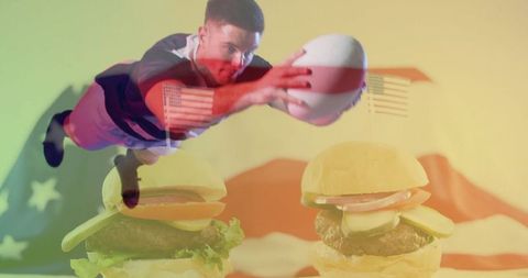 Diving Athlete and American Burgers Merging Motion and Patriotism