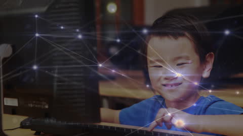 Young Boy Exploring Cyber Connections on Computer