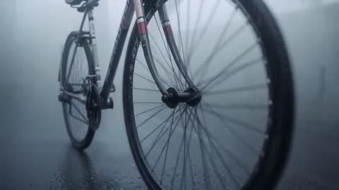 Road Bicycle in Foggy Urban Street Capturing Minimalist Vibes