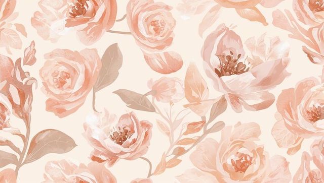 Blooming peach peony and rose seamless watercolor floral pattern for wallpaper textile