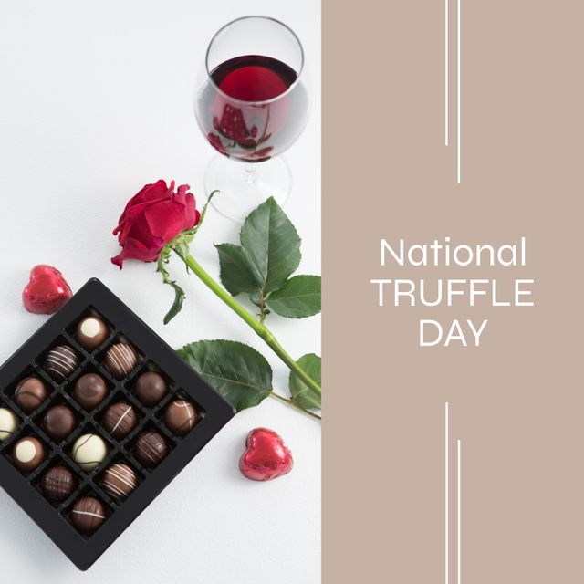 National Truffle Day Celebration Chocolates and Wine with Rose - Download Free Stock Templates Pikwizard.com