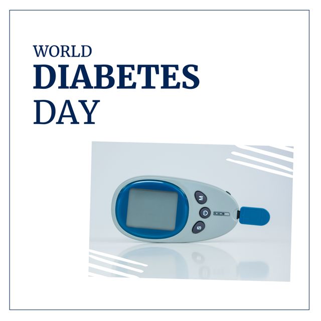 Composition of world diabetes day text with glucometer on white background. Diabetes day and celebration concept digitally generated image.