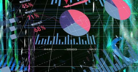 Futuristic Holographic Data Analytics Visualization with Pie Charts