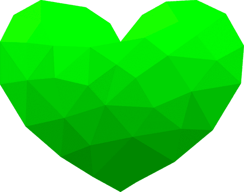 Geometric low-poly green heart on transparent background 3d render