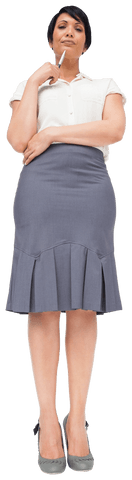 Biracial Businesswoman Standing Holding Pen on Transparent Background