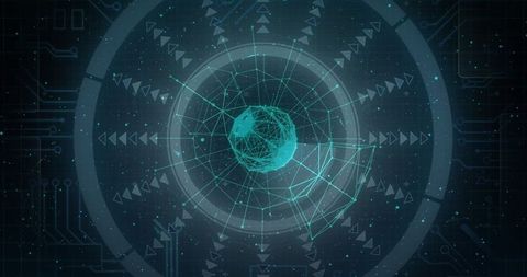 Futuristic holographic interface with wireframe sphere