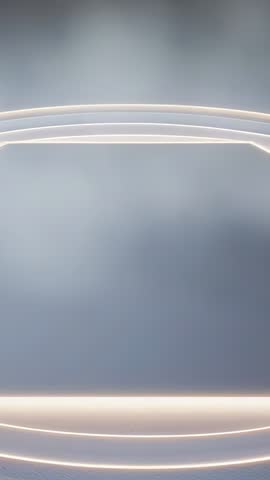Pulsing neon arcs floating over minimalist futuristic virtual studio vertical loop