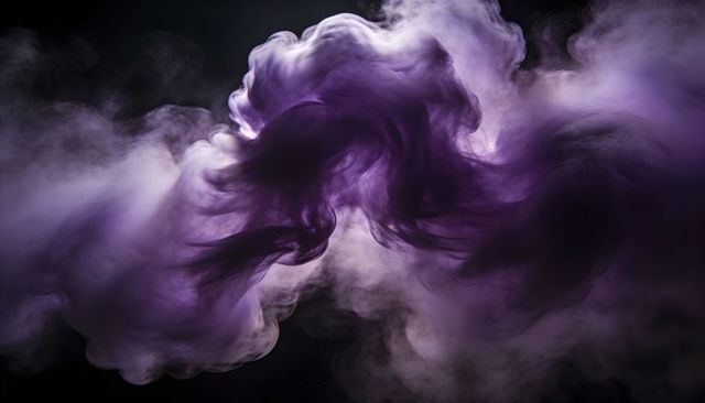 Swirling purple and white vapor cloud with volumetric glow, abstract mist moody texture