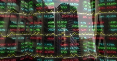 Dynamic Financial Data Flow Over Urban Skyline