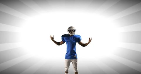 American Football Player Celebrating on Radiant Background