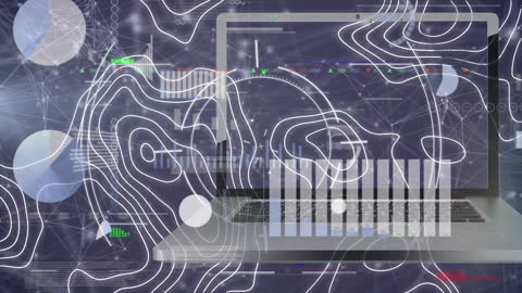 Digital Network Animation with Laptop and Abstract Lines