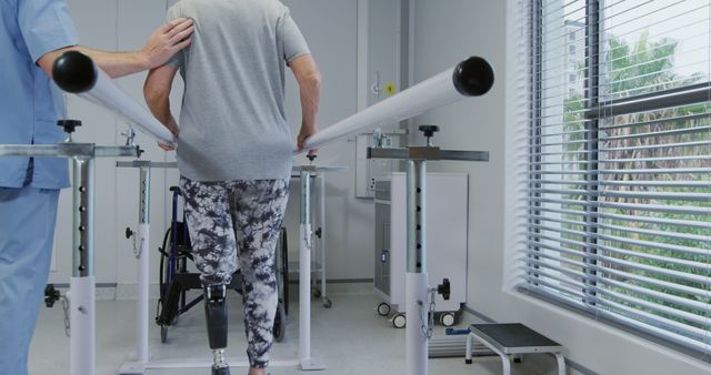 Senior Man with Prosthetic Leg Undergoing Physical Rehabilitation - Download Free Stock Images Pikwizard.com