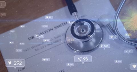 digital stethoscope with online engagement metrics and medical document - Download Free Stock Images Pikwizard.com