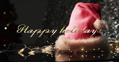 Festive Holiday Greetings with Santa Hat and Lights