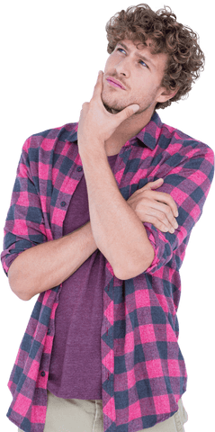Thoughtful Man Transparent Background Wearing Plaid Shirt