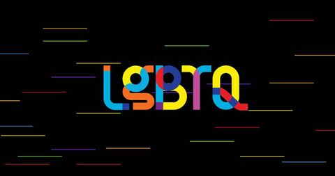 Colorful LGBTQ Text with Rainbow Stripes on Black Background