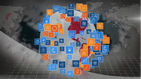 Rotating Global Representation with Business Icons and Technology Graphics