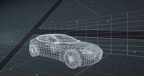 Wireframe Sedan Model in Digital Simulator Oasis