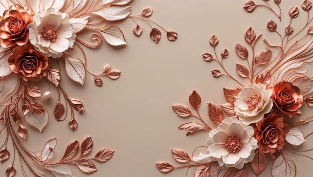 Elegant Metallic Floral Arrangement on Beige Background