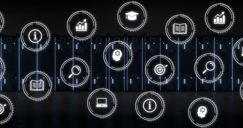 Digital Icons Network with Servers in Background for Cloud Computing - Download Free Stock Images Pikwizard.com