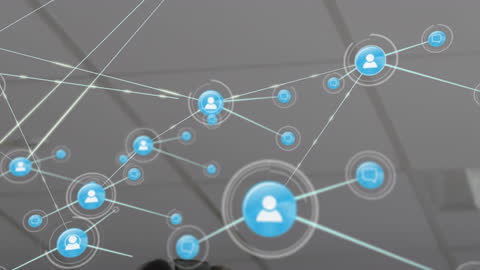 Digital Network Icons with Abstract Connection Web