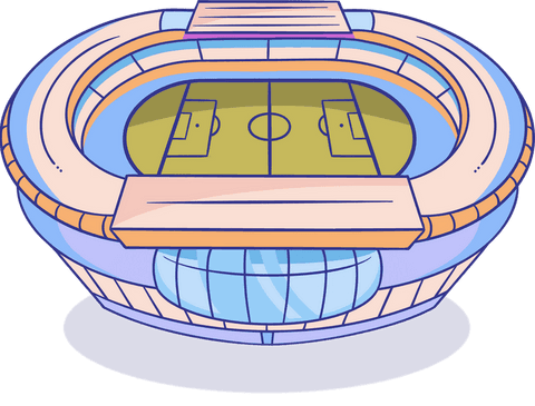 Illustration of modern soccer stadium on transparent background