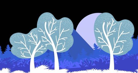 Stylized Winter Landscape with Silhouette Trees at Night - Download Free Stock Images Pikwizard.com