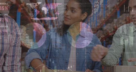 Diverse volunteers analyzing data while facilitating donations