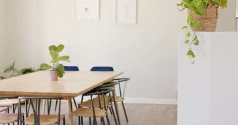 Modern Dining Area with Wooden Table and Indoor Greenery - Download Free Stock Images Pikwizard.com