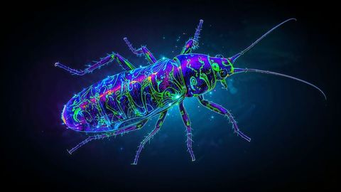 Neon Cockroach in Futuristic Digital Realm